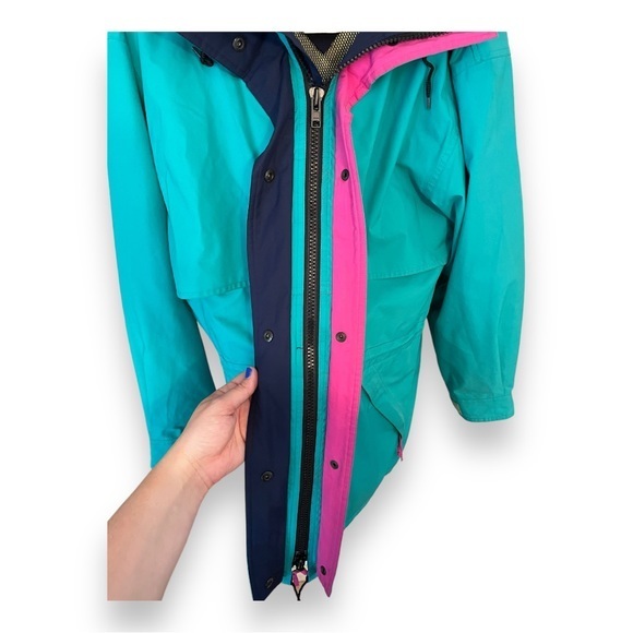 VTG 80s/90s Eddie Bauer Teal‎ Pink Gore-Tex Hooded Jacket Womens Medium - Picture 3 of 16